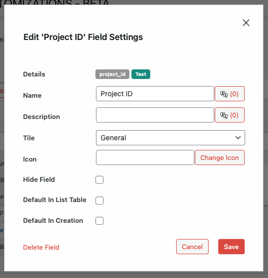 Edit Field Modal