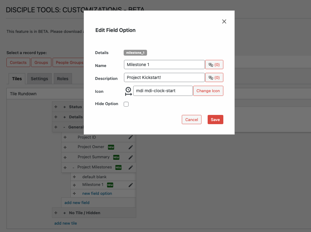 Field Options Modal