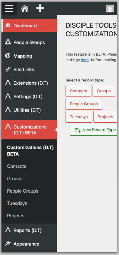 Mobile Customizations Menu in Sidebar