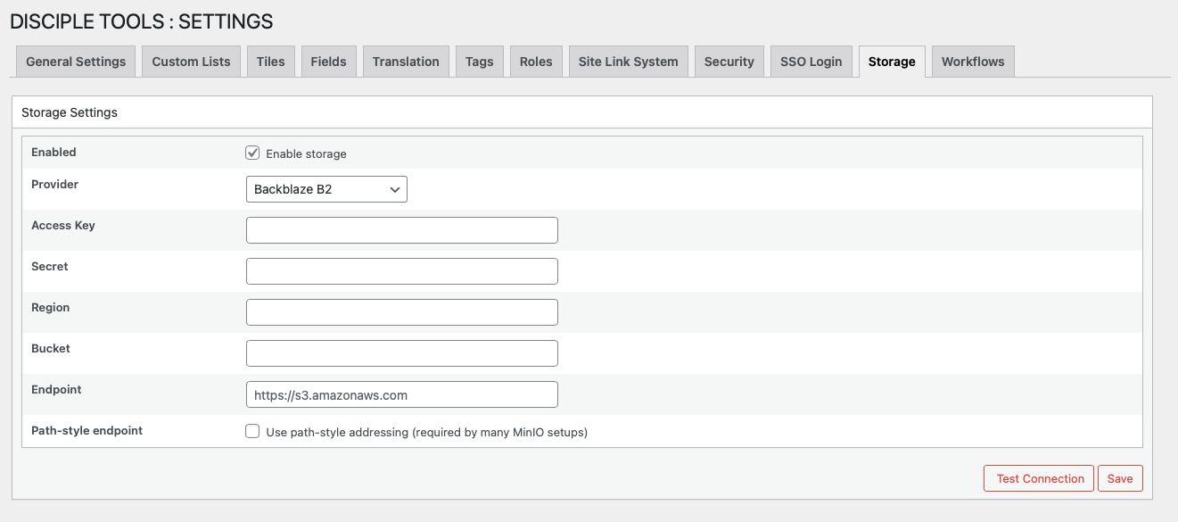 Storage Settings Overview
