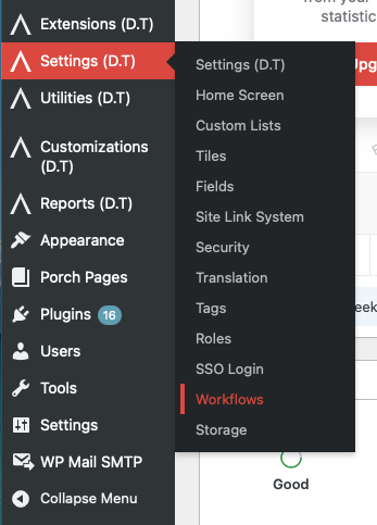 Workflows menu location in sidebar